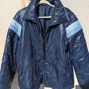 Stranger Things Vibes: Vintage 80s Navy and Light Blue Puffer Jacket